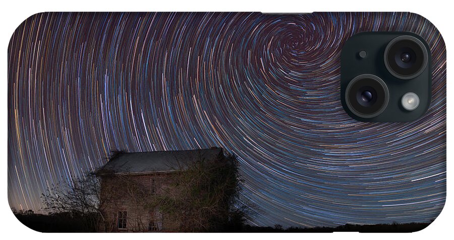 Nature Reclaimed iPhone Case featuring the photograph Abandoned House Spiral Star Trail by Michael Ver Sprill