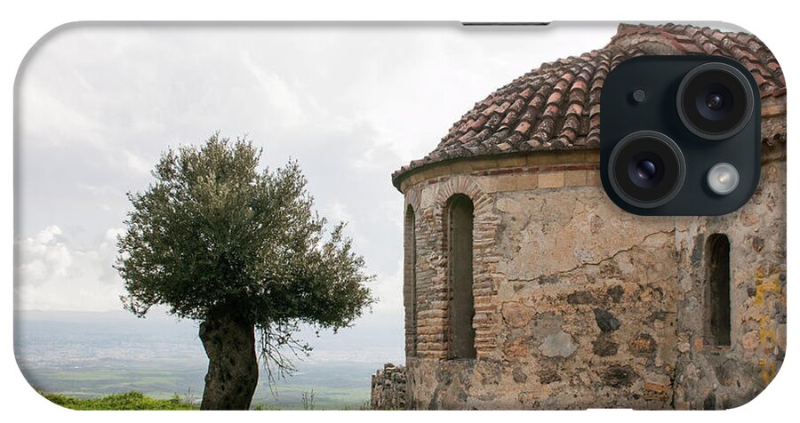 Ancient Chapel iPhone Case featuring the photograph Abandoned old orthodox Christian church and olive tree by Michalakis Ppalis