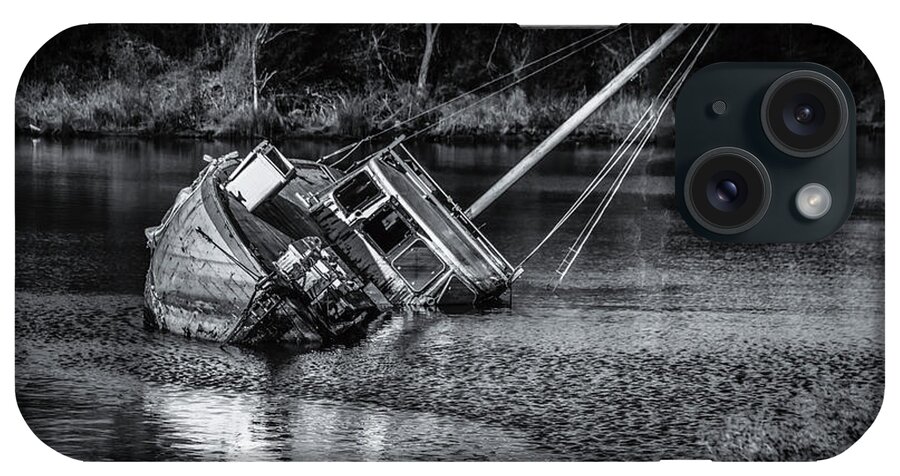Waterscape iPhone Case featuring the photograph Abandoned Ship in Monochrome by Donald Brown