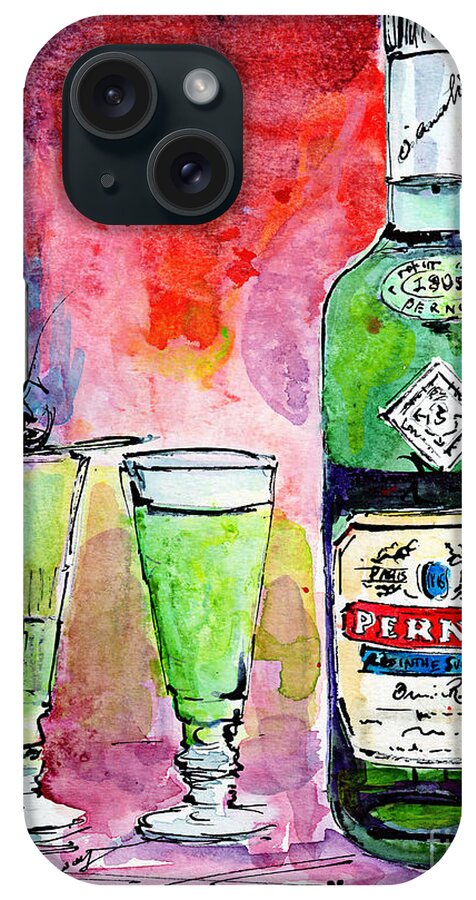 Absinthe iPhone Case featuring the painting Absinthe Bottle and Glasses Watercolor by Ginette by Ginette Callaway