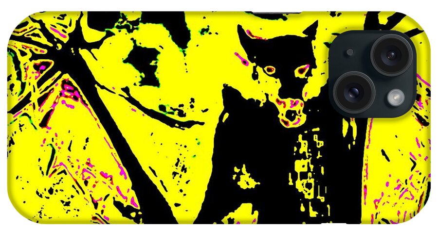 Abstract Dog iPhone Case featuring the painting Black on Yellow Dog-Man by Hartmut Jager