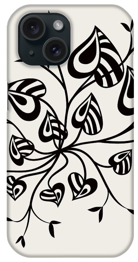 Botanical iPhone Case featuring the digital art Abstract Floral With Pointy Leaves In Black And White by Boriana Giormova