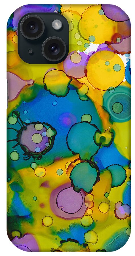 Alcohol Inks iPhone Case featuring the painting Abstract Microscope Party by Nikki Marie Smith
