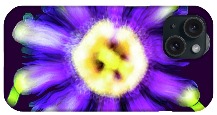 Abstract iPhone Case featuring the photograph Abstract Passion Flower in Violet Blue and Green 002p by Ricardos Creations