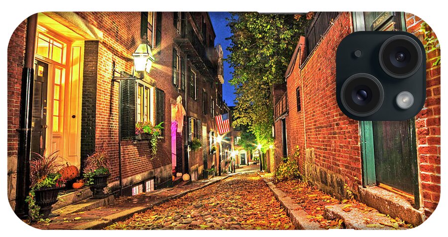 Boston iPhone Case featuring the photograph Acorn Street Autumn Boston Mass Street Light by Toby McGuire