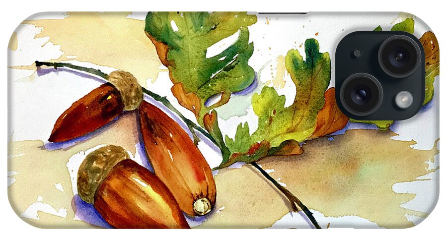Acorns iPhone Case featuring the painting Acorns and Leaves by Hilda Vandergriff