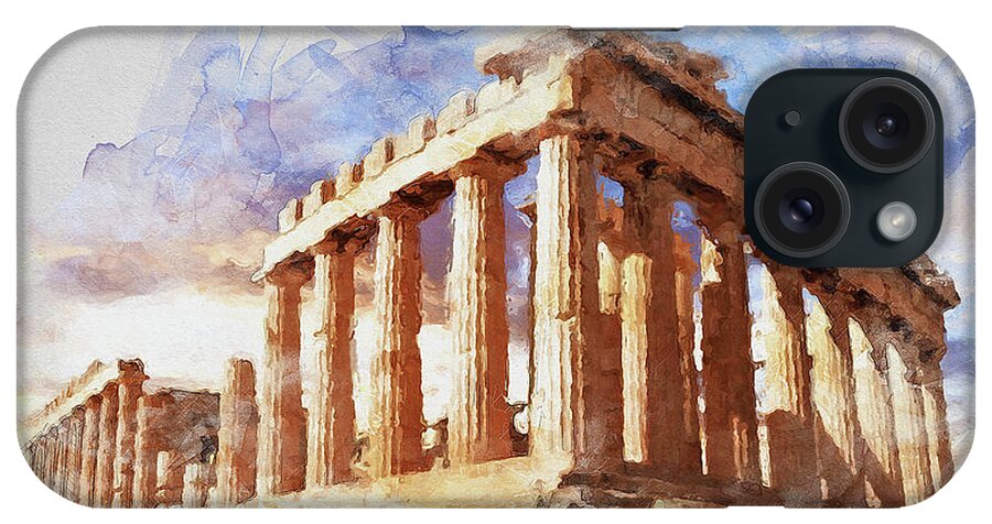 Acropolis Of Athens iPhone Case featuring the painting Acropolis of Athens - 04 by AM FineArtPrints