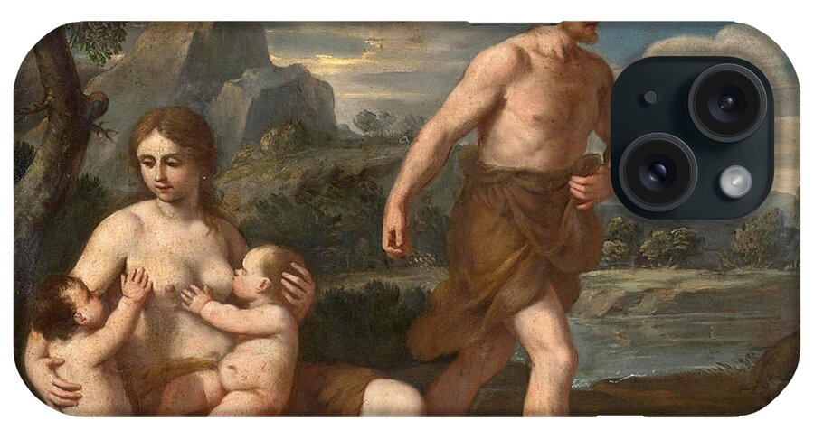 Giacinto Gimignani iPhone Case featuring the painting Adam and Eve with Cain and Abel by Giacinto Gimignani