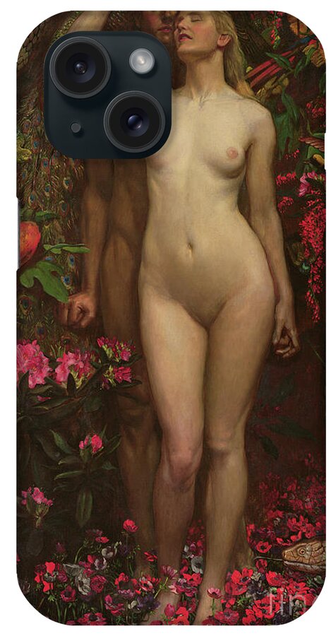 Nude iPhone Case featuring the painting Adam and Eve with the snake by John Byam Liston Shaw