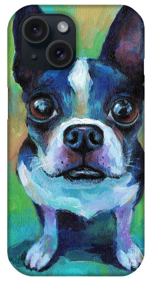 Boston Terrier iPhone Case featuring the painting Adorable Boston Terrier Dog by Svetlana Novikova