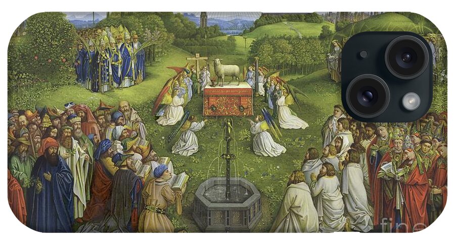 Adoration Of The Mysticlamb iPhone Case featuring the painting Adoration of the Mystic Lamb by Hubert Eyck and Jan van Eyck