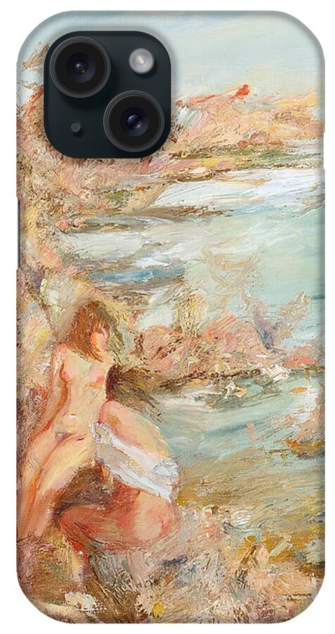 Maya Gusarina iPhone Case featuring the painting Adriatic Afternoon 1. Triptych by Maya Gusarina