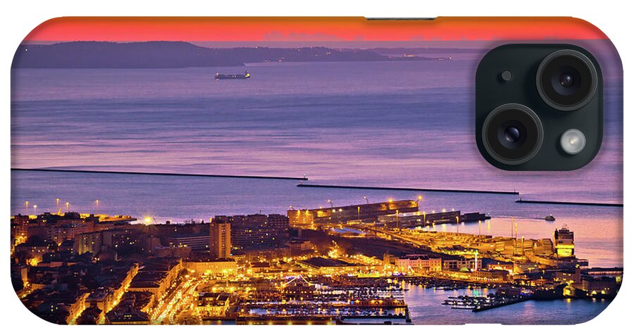 Italia iPhone Case featuring the photograph Aerial evening view of Trieste city center and waterfront by Brch Photography