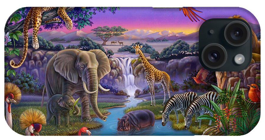 Africa iPhone Case featuring the painting African Animals at the Water Hole by Anne Wertheim
