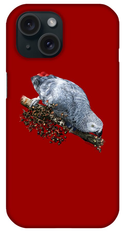 African iPhone Case featuring the digital art African Grey Parrot A by Owen Bell
