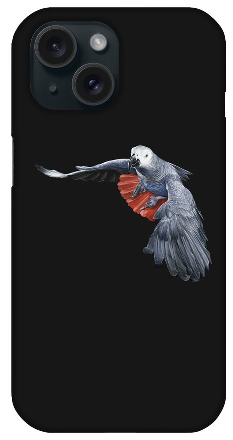 African iPhone Case featuring the digital art African Grey Parrot Flying by Owen Bell