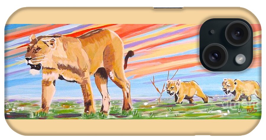 Lion And Cubs iPhone Case featuring the painting African Lion and Cubs by Phyllis Kaltenbach