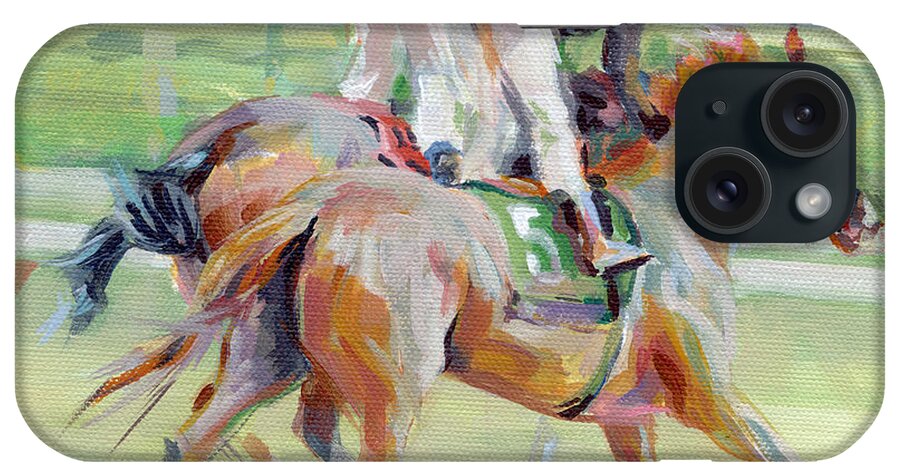 Equine Painting iPhone Case featuring the painting After the Finish by Kimberly Santini
