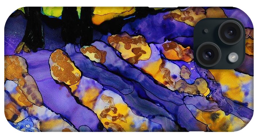 Alcohol Ink iPhone Case featuring the painting Long Shadows - A 206 by Catherine Van Der Woerd