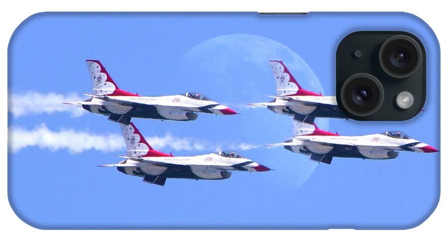 Air Force iPhone Case featuring the photograph Air Force Thunderbirds Fly by the Moon by Mark Andrew Thomas