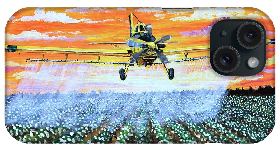 Air Tractor iPhone Case featuring the painting Air Tractor at Sunset Over Cotton by Karl Wagner