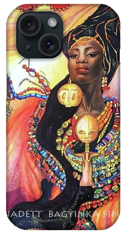 Ghana Akan Goddess Fertility Akuaba iPhone Case featuring the drawing Akuaba by Bernadett Bagyinka