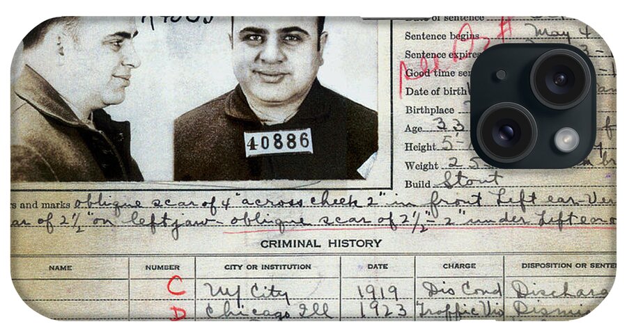 Al Capone Mugshot iPhone Case featuring the photograph Al Capone Mugshot and Criminal History by Jon Neidert