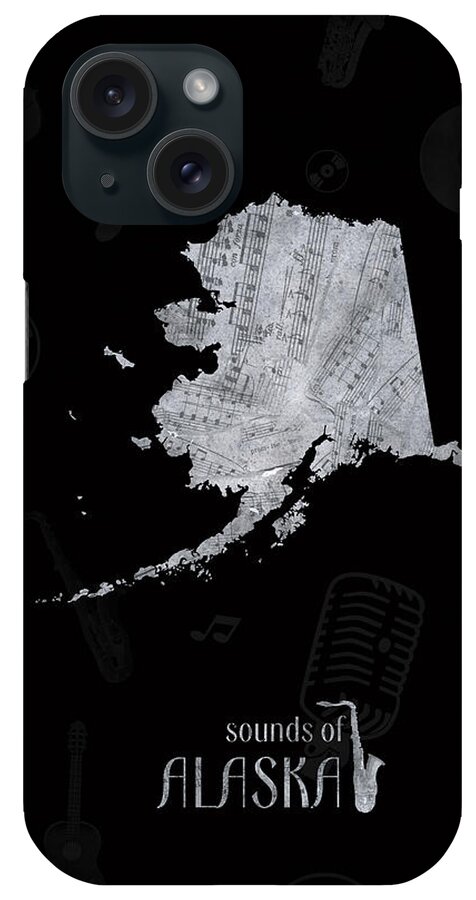 Alaska iPhone Case featuring the digital art Alaska Map Music Notes 2 by Bekim M