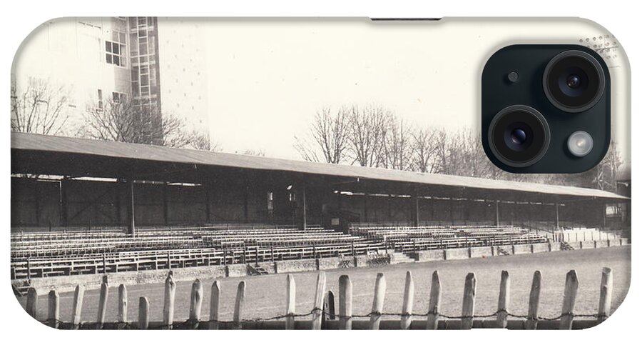  iPhone Case featuring the photograph Aldershot - Recreation Ground - East Stand 1- BW - 1960s by Legendary Football Grounds
