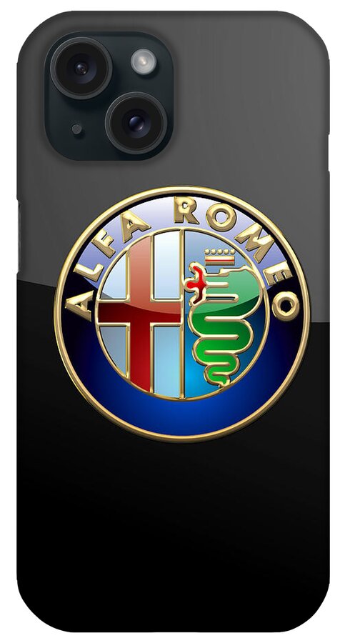 Wheels Of Fortune� Collection By Serge Averbukh iPhone Case featuring the photograph Alfa Romeo - 3 D Badge on Black by Serge Averbukh