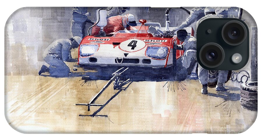 Watercolour iPhone Case featuring the painting Alfa Romeo T33 TT3 1972 Targa Florio by Yuriy Shevchuk