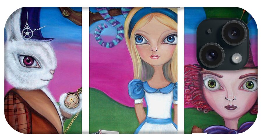Alice In Wonderland iPhone Case featuring the painting Alice in Wonderland Inspired Triptych by Jaz Higgins