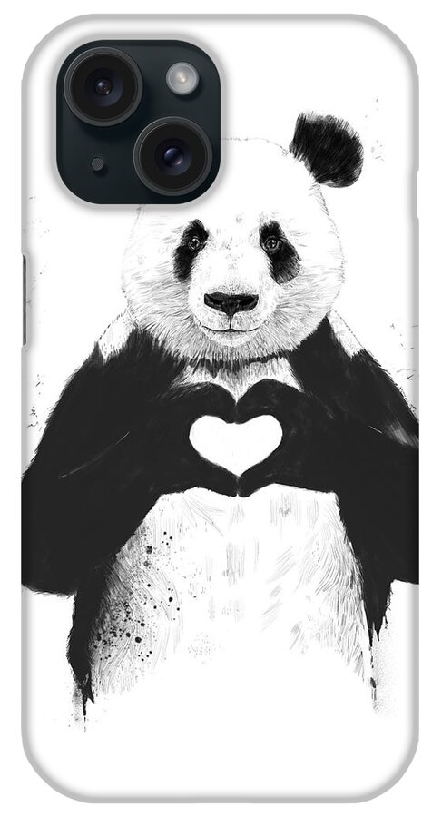 Panda iPhone Case featuring the painting All you need is love by Balazs Solti