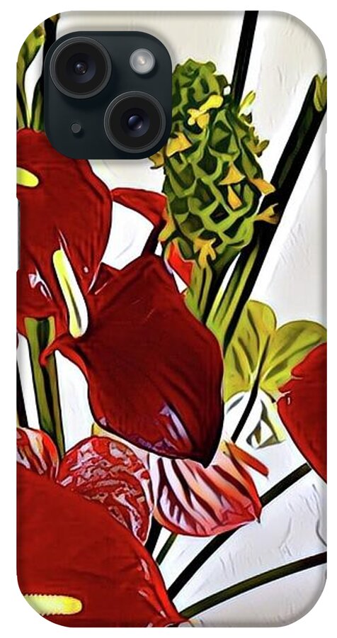#aliohabouquetoftheday #anthuriums #apportion #greenginger #darkred iPhone Case featuring the photograph Aloha Bouquet of the Day - Anthuriums in Darkl Red with Green Ginger - a Portion by Joalene Young
