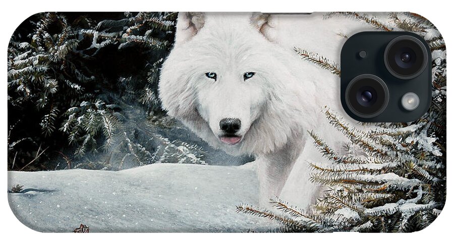 Arctic Wolf iPhone Case featuring the painting Alone On The Path by David Vincenzi