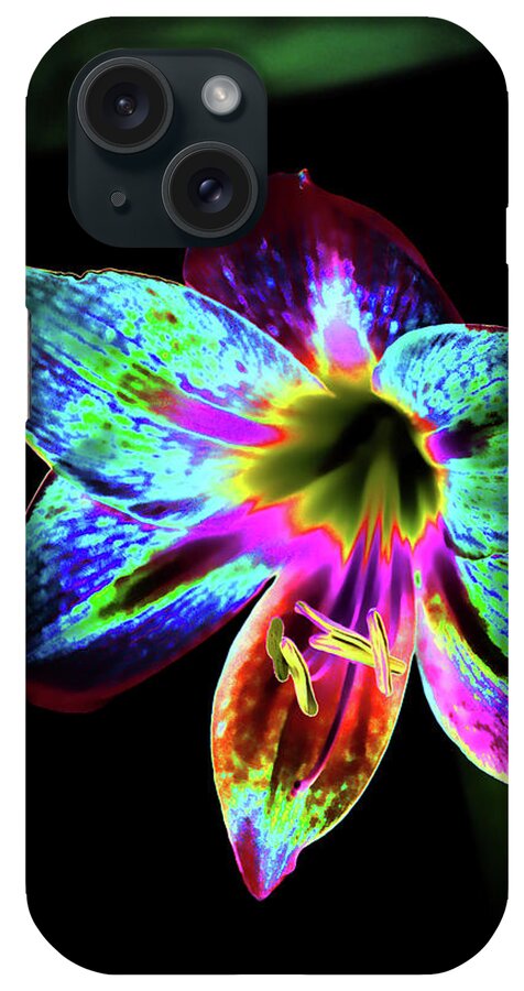 Flower iPhone Case featuring the mixed media Amaryllis in Neon by Lesa Fine