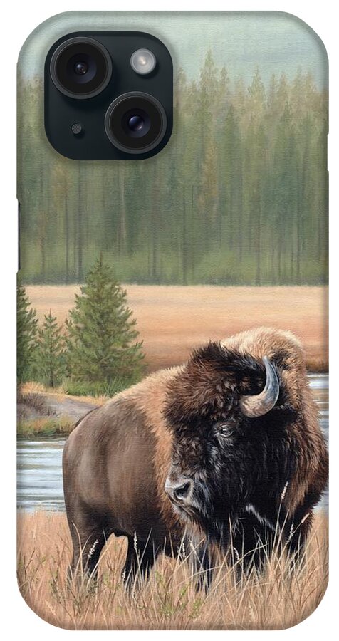Bison Painting iPhone Case featuring the painting American Bison Oil Painting by Rachel Stribbling