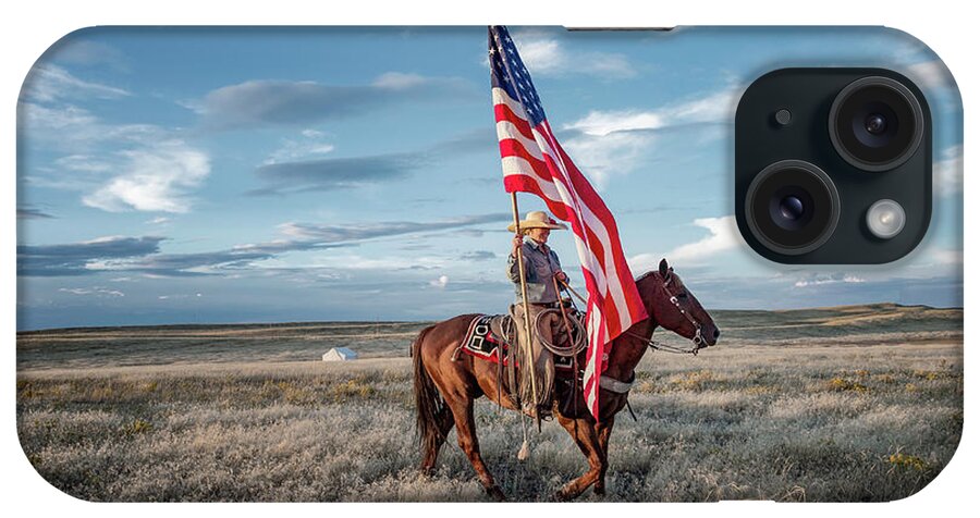 Cowgirl With The American Flag iPhone Case featuring the photograph American Cowgirl by Pamela Steege