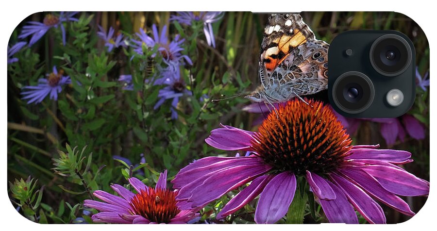American Painted Lady Butterfly iPhone Case featuring the photograph American Painted Lady on cone flower by Ronda Ryan