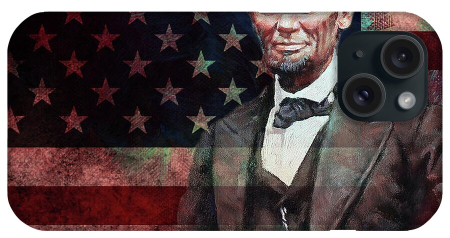 American iPhone Case featuring the painting American President Abraham Lincoln 01 by Gull G