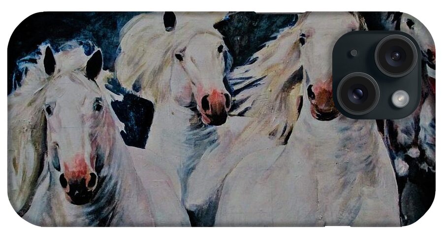 Horse iPhone Case featuring the painting American white by Khalid Saeed