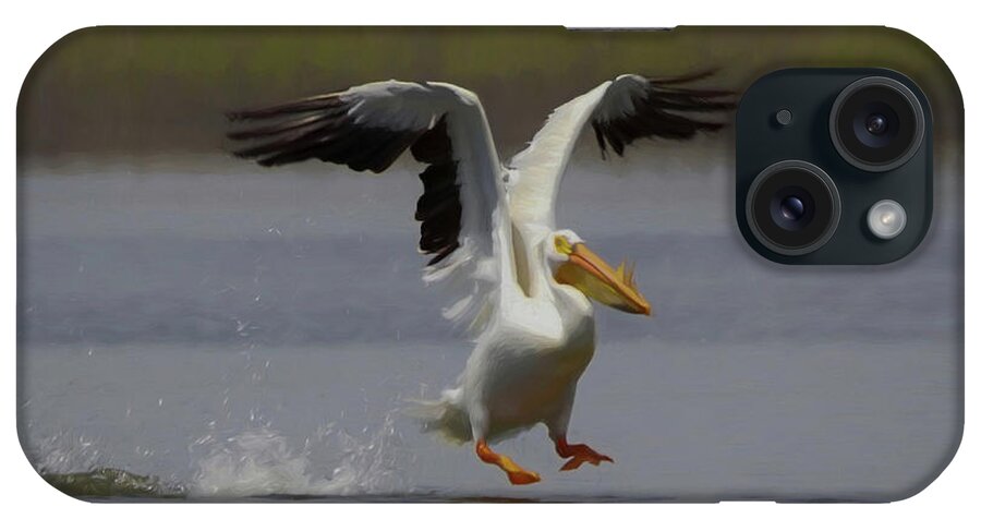 American White Pelican iPhone Case featuring the digital art American White Pelican Da 3 by Ernest Echols