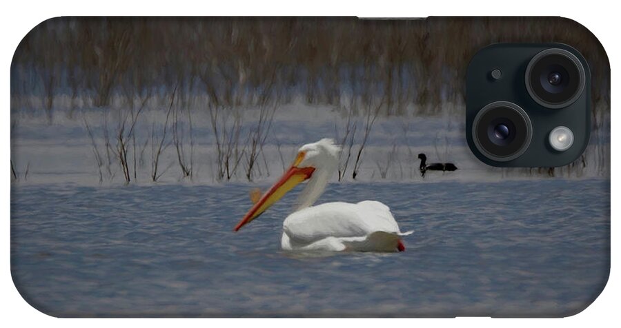 American White Pelican iPhone Case featuring the digital art American White Pelican Searching Da by Ernest Echols
