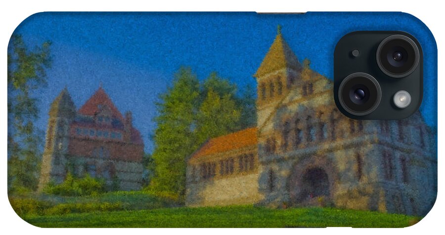 Ames Hall iPhone Case featuring the painting Ames Hall and Ames Free Library by Bill McEntee