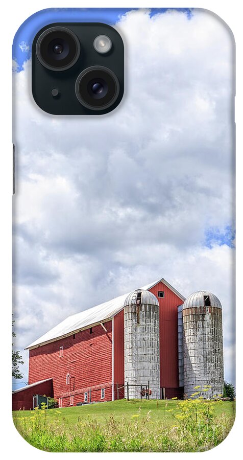Amish Farm iPhone Case featuring the photograph Amish Red Barn and Silos by Edward Fielding