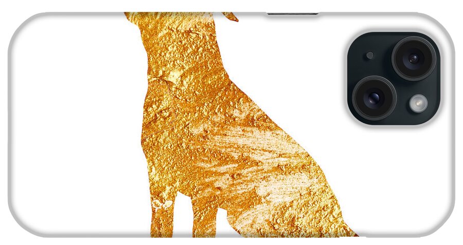 Abstract iPhone Case featuring the painting Amstaff gold silhouette large poster by Joanna Szmerdt