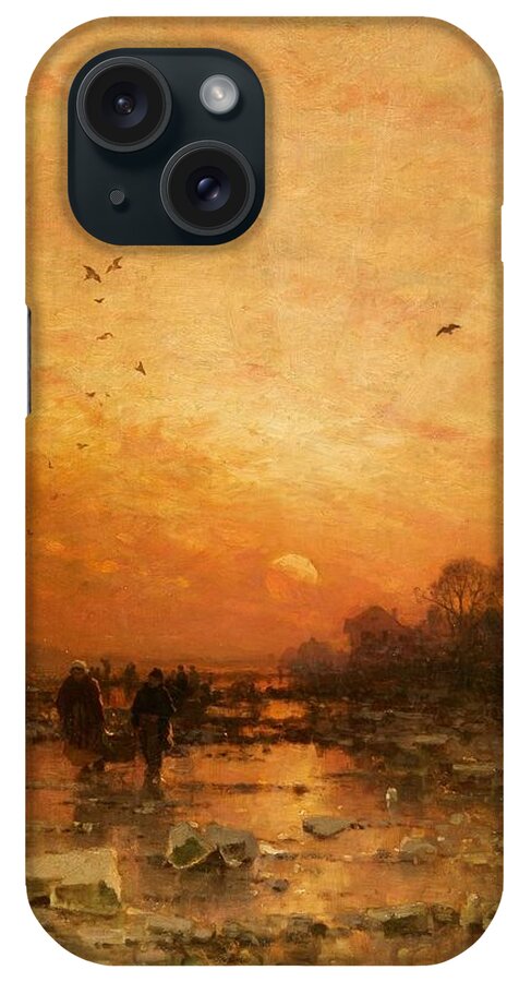 Ludwig Munthe iPhone Case featuring the painting An Evening Winter Landscape by MotionAge Designs