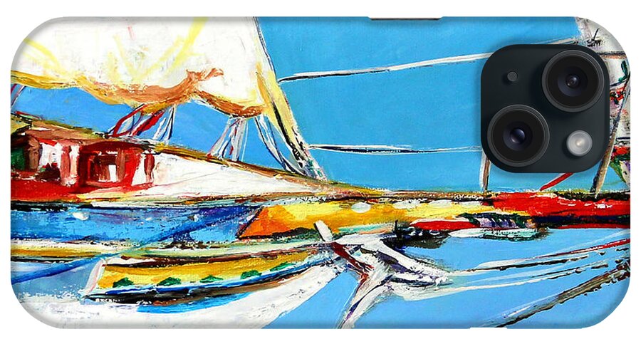 Boats iPhone Case featuring the painting Anchored 2 by Marti Green