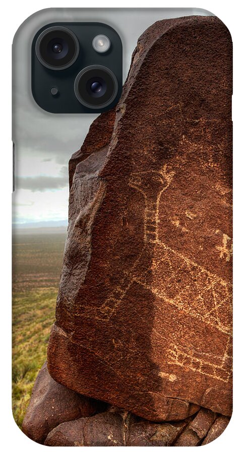 Petroglyph iPhone Case featuring the photograph Ancient petroglyph at Three Rivers Petroglyph Site by Alan Vance Ley