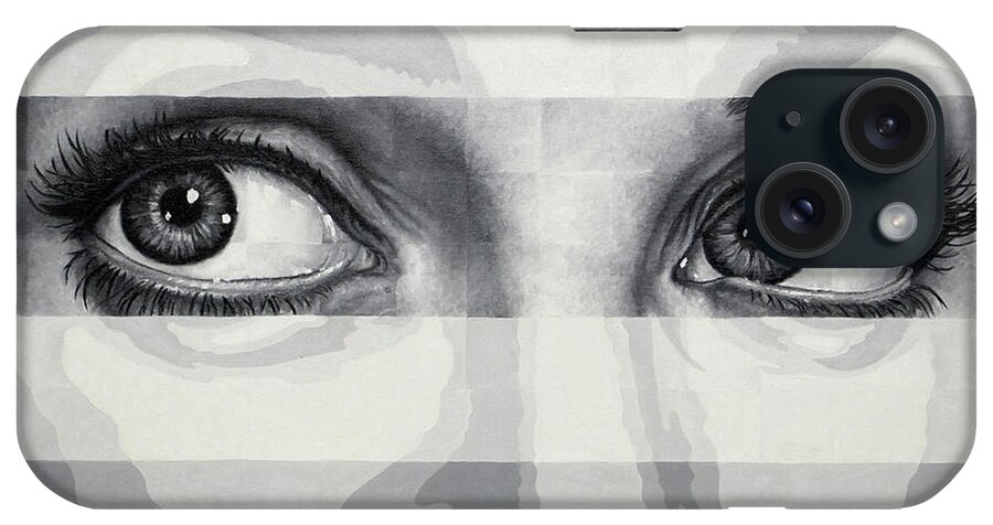 Black And White iPhone Case featuring the painting Angelina's Eyes by Matthew Martelli